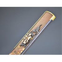 Arts & Armes du Japon KOZUKA SHAKUDO CUIVRE ARGENT & OR  SHISHI - PIVOINE Superbe Qualité Signé - JAPON EDO PERIOD {PRODUCT_REFE