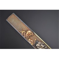 Arts & Armes du Japon KOZUKA SHAKUDO CUIVRE ARGENT & OR  SHISHI - PIVOINE Superbe Qualité Signé - JAPON EDO PERIOD {PRODUCT_REFE