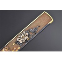 Arts & Armes du Japon KOZUKA SHAKUDO CUIVRE ARGENT & OR  SHISHI - PIVOINE Superbe Qualité Signé - JAPON EDO PERIOD {PRODUCT_REFE