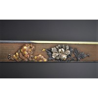 Arts & Armes du Japon KOZUKA SHAKUDO CUIVRE ARGENT & OR  SHISHI - PIVOINE Superbe Qualité Signé - JAPON EDO PERIOD {PRODUCT_REFE