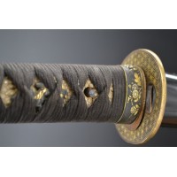 Armes Blanches SHINTO WAKIZASHI OMI NO KAMI MINAMOTO HISAMICHI 1688-1716 avec Kiku Branche - JAPON EDO periode {PRODUCT_REFERENC