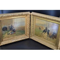 ANTIQUITES A.BALQUET PAIRE DE TABLEAUX PEINTURES HUILE SUR BOIS SCENES MILITAIRES 1914 1915 - FRANCE XXè {PRODUCT_REFERENCE} - 1