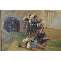 Militaria A.BALQUET PAIRE TABLEAUX PEINTURES HUILE SUR BOIS SCENES MILITAIRES 1914 1915 - FRANCE XXè {PRODUCT_REFERENCE} - 3