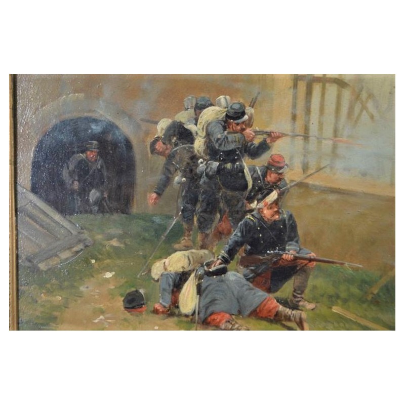 Militaria A.BALQUET PAIRE TABLEAUX PEINTURES HUILE SUR BOIS SCENES MILITAIRES 1914 1915 - FRANCE XXè {PRODUCT_REFERENCE} - 3