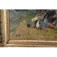 Militaria A.BALQUET PAIRE TABLEAUX PEINTURES HUILE SUR BOIS SCENES MILITAIRES 1914 1915 - FRANCE XXè {PRODUCT_REFERENCE} - 4
