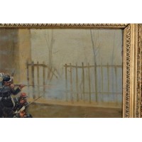 Militaria A.BALQUET PAIRE TABLEAUX PEINTURES HUILE SUR BOIS SCENES MILITAIRES 1914 1915 - FRANCE XXè {PRODUCT_REFERENCE} - 5