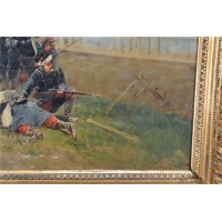 Militaria A.BALQUET PAIRE TABLEAUX PEINTURES HUILE SUR BOIS SCENES MILITAIRES 1914 1915 - FRANCE XXè {PRODUCT_REFERENCE} - 6