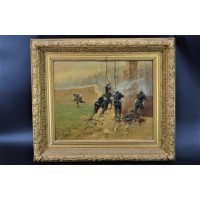 Militaria A.BALQUET PAIRE TABLEAUX PEINTURES HUILE SUR BOIS SCENES MILITAIRES 1914 1915 - FRANCE XXè {PRODUCT_REFERENCE} - 8