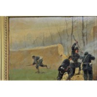 Militaria A.BALQUET PAIRE TABLEAUX PEINTURES HUILE SUR BOIS SCENES MILITAIRES 1914 1915 - FRANCE XXè {PRODUCT_REFERENCE} - 10