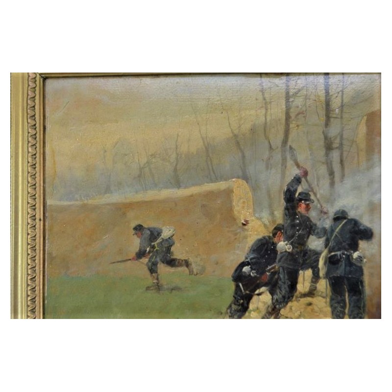 Militaria A.BALQUET PAIRE TABLEAUX PEINTURES HUILE SUR BOIS SCENES MILITAIRES 1914 1915 - FRANCE XXè {PRODUCT_REFERENCE} - 10