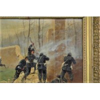 ANTIQUITES A.BALQUET PAIRE DE TABLEAUX PEINTURES HUILE SUR BOIS SCENES MILITAIRES 1914 1915 - FRANCE XXè {PRODUCT_REFERENCE} - 1