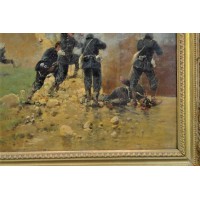 ANTIQUITES A.BALQUET PAIRE DE TABLEAUX PEINTURES HUILE SUR BOIS SCENES MILITAIRES 1914 1915 - FRANCE XXè {PRODUCT_REFERENCE} - 1