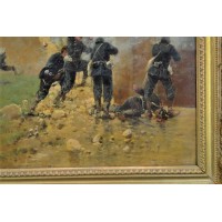Militaria A.BALQUET PAIRE TABLEAUX PEINTURES HUILE SUR BOIS SCENES MILITAIRES 1914 1915 - FRANCE XXè {PRODUCT_REFERENCE} - 12
