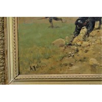 Militaria A.BALQUET PAIRE TABLEAUX PEINTURES HUILE SUR BOIS SCENES MILITAIRES 1914 1915 - FRANCE XXè {PRODUCT_REFERENCE} - 9