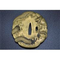 Art du Japon SUKASHI TSUBA  OTAFUKU-GATA   en SENTOKU représentant un SERPENT - JAPON 19è {PRODUCT_REFERENCE} - 1