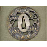 Arts & Armes du Japon DAISHO TSUBA en SENTOKU AIGLE MOINEAU ET PIN - JAPON 19è {PRODUCT_REFERENCE} - 4