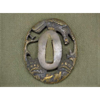 Arts & Armes du Japon DAISHO TSUBA en SENTOKU AIGLE MOINEAU ET PIN - JAPON 19è {PRODUCT_REFERENCE} - 5