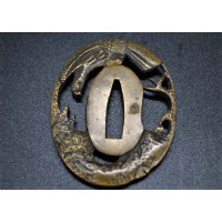 Arts & Armes du Japon DAISHO TSUBA en SENTOKU AIGLE MOINEAU ET PIN - JAPON 19è {PRODUCT_REFERENCE} - 6