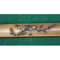 Arts & Armes du Japon KOZUKA AIKUCHI TANTO KATANA WAKIZASHI  OISEAU HIRONDELLES SUR BRANCHE CERISIER - JAPON 19è {PRODUCT_REFERE