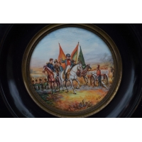 ANTIQUITES MINIATURE RONDE  PEINTURE NAPOLEON scène de BATAILLE XIXè {PRODUCT_REFERENCE} - 2