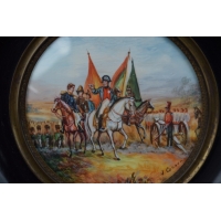 ANTIQUITES MINIATURE RONDE  PEINTURE NAPOLEON scène de BATAILLE XIXè {PRODUCT_REFERENCE} - 4