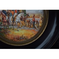 ANTIQUITES MINIATURE RONDE  PEINTURE NAPOLEON scène de BATAILLE XIXè {PRODUCT_REFERENCE} - 6