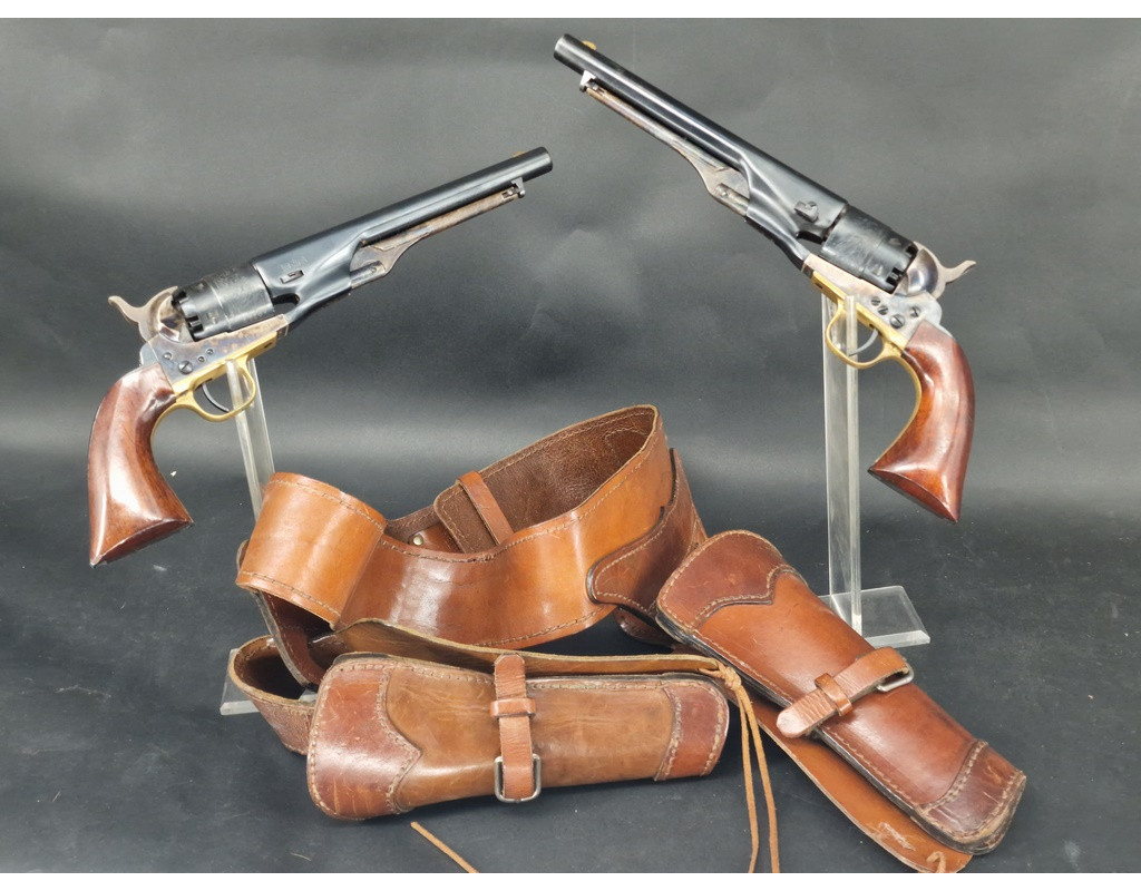 Catalogue Magasin PAIRE REVOLVERS Réplique Colt 1860 ARMY par UBERTI avec Ceinture Cuir - ITALIE XXè {PRODUCT_REFERENCE} - 5
