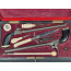 PAIRE de PISTOLETS à COFFRE & BALLES FORCEES  en COFFRET  ACCESSOIRES & DAGUE vers 1850  -  BELGIQUE XIXè