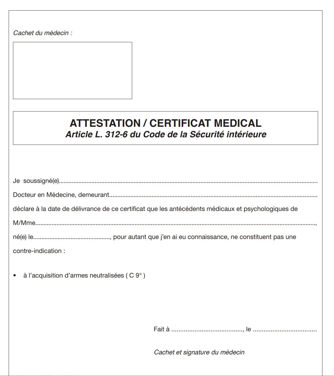 Certificat Médical C9