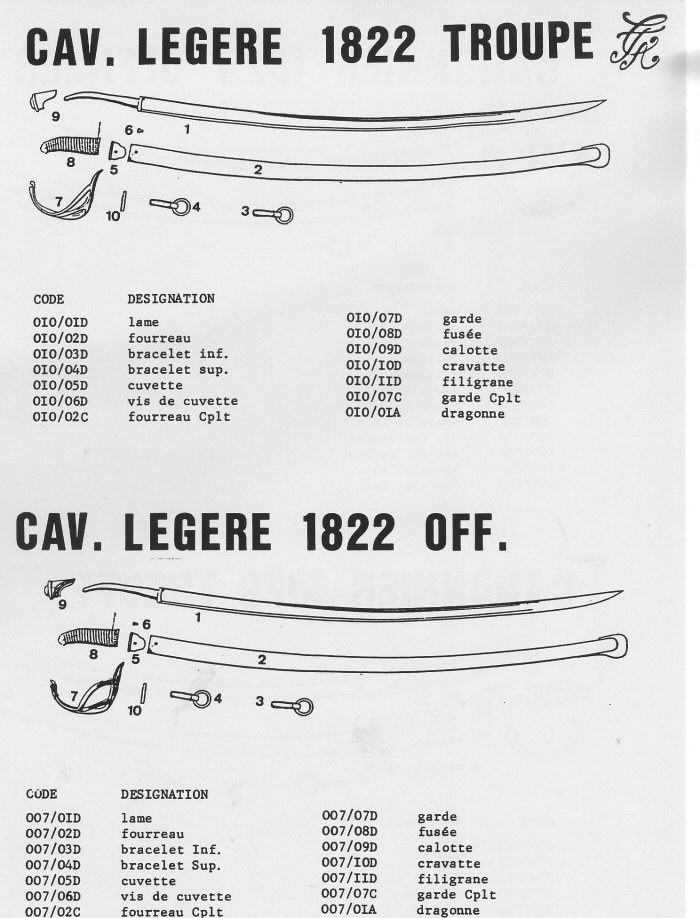 Sabre Cav légère 1822 Trp & Off.